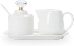 ONTUBE Porcelain Sugar and Creamer with tray and Crystal Lid Set of 4 (Gold)