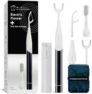 Dr. Emma Electric Vibration Flosser with Replaceable Floss Picks and Toothbrush, Power Flosser for Adults, Dental Flosser Kit for Teeth Cleaning, Water Flosser Alternative, Midnight