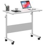 SogesPower 31.5 inches Mobile Laptop Desk Adjustable Height Stand Side Table with Wheels Workstation Laptop Computer Stand Bedside Table Portable Side Table for Bed Sofa,Mobile End Desk,White Maple