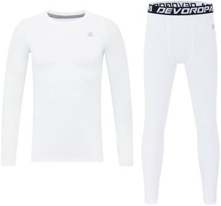 DEVOROPA Youth Boys Thermal Underwear Set Fleece Lined Compression Shirt&Pant Kids Winter Warm Base Layer White L