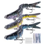 Goture 3 Pcs Bass Fishing Lures with 20 Pcs Snaps, Slow Sinking Segment Swimming Bait, Lifelike Jointed Swimbait for Bass Trout Walleye Crappie Pike Freshwater Saltwater, 3.9 Inches 0.39 Oz