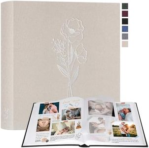 Lanpn Album Photo Scrapbooking, Grand Lin DIY Album 100 Pages Blanches Avec Séparateurs de Cellophane, Pour Photos 9x13cm 10x15cm 13x18cm (Beige, 30x33,5cm)