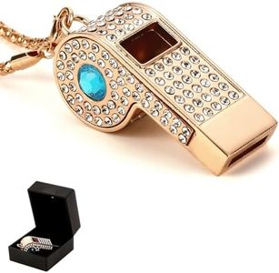 QUJIFETU Bling Whistle Metal Rhinestone Lanyard Whistle Loud Sound with Chain for Coach,Referee,Emergency,Lifeguard,Teachers-Includes Gift Packaging (Gold-Blue)