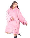 Jayri Wearable Sherpa Blanket Hoodies for Women,Men and Children | Thick & Warm, Oversized Hoodie Blanket with Large Front Pockets (Baby Pink, Kid)