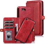 Cavor for iPhone SE 2020/ SE 2022 Wallet Case,for iPhone 7 / iPhone 8 Case,2 in 1 Magnetic Detachable Case Leather Flip Cover with Stand Feature & Card Slots & Wristlet Strap (4.7")-Red