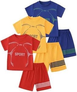 Fdqin Boys' Clothing Sets Active Short Outfit Mesh Lightweight T-Shirt and Athletic Shorts for Boy Sport Yellow/Red/Blue 7-8 Years