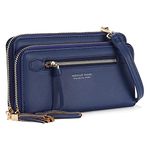 YOVIEE RFID Women Crossbody Bag Cell Phone Shoulder Bag PU Zipper Card Holder Double-Space Girl Purse Christmas Gift (N008-blue)