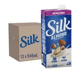 SILK Unsweetened Original Almond Milk - 12 Pack - 946ml - Plant-Based Beverage - No Added sugar - Dairy-Free - Vegan - Shelf Stable - Non-GMO