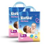 BeBe Baby Premium Care Diaper - Tape Styled - Large- Pack of 2(9 Kg to 14 Kg), Custom fit, super soft band, All night Protection, 100% Wetness Lock, Adjustable fit with 5 star skin protection (124 pieces,L).