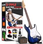 Pyle Full Size Electric Guitar Kit with 5W Amplifier, Gig Bag, Picks, Spare Strings, and Strap, ST-Style Beginner Guitar Bundle with 22 Frets, Paulownia Wood Body, Blue