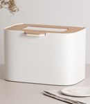 KAZAI.® Compost Bin 'Elin' | 4.5L Small Kitchen Caddy with Wooden Lid & Filter | Food Waste Container, Odour-Free, Dishwasher Safe, with Inner Caddy | Recycling Unit for Kitchen Counter Top | White