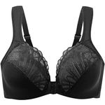 MELENECA Front Closure Bras for Women Plus Size Underwire Unlined Lace Cup Cushion Strap Black 44DD