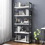 VERMESS Industrial Bookshelf, 5-Tier 24inch White Shelving Unit Wood Bookcase with Open Shelves, Rustic Standing Bookshelves Metal Frame Display Rack for Living Room,Bedroom, 24 * 11.8 * 63 inch