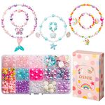 OSNIE DIY Bead Jewelry Making Kit for Kids Girls with Mermaid Starfish Shell Unicorn Rainbow Butterfly Heart Pearl Charms Beads for Bracelets Rings Necklaces Creativity Beading Kits Art Craft, 400Pcs+