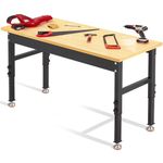 Antifir 60" Adjustable Workbench,Heavy Duty Workstation with Rubber Wood Top, 2000 LBS Load Capacity Hardwood Garage Workbench for Garage,Office,Workshop,Home, Easy Assembly