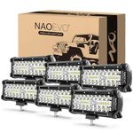 NAOEVO 7 inch LED Light Bar, 720W 72,000LM Offroad Fog/Driving Lights LED Tractor Lights with Spot Flood Combo Beam, Waterproof LED Work Lights for Truck Boat ATV UTV, 6 Pcs (White)