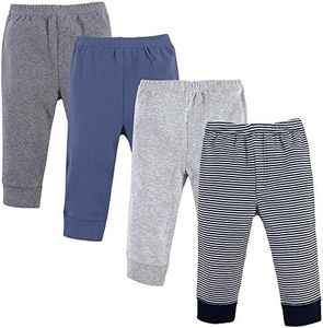 Luvable Friends Baby Boys' Cotton Pants, Black Stripe 4-Pack, 0-3 Months
