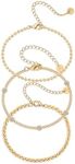 PAVOI 14K Gold Plated Station Serpentine Ball Beaded Chain Bracelet Trio Pack | 3-Piece Jewelry Set with Cubic Zirconia Beads, 6 Inches, Yellow Gold, Cubic Zirconia