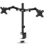 WAR HAMMER Heavy Duty Dual LCD Monitor Desk Mount Stand with C-Clamp for 13 to 27-Inch Screen| Height Adjustable Arm Mount, Swivel & Tilt Support, Articulating Stand (Dual Monitor ARM)