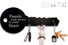 Echehi Wooden Key Holder for New Home, Self Adhesive or Drilling 3 Ways Installation Key Rack, Key Hooks Wall Mounted, Key Holder for The Home(Black)