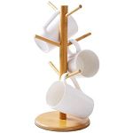 STORE77® Mug Rack Tree, Removable Bamboo Mug Stand, Storage Coffee Tea Cup Organizer Hanger Holder with 6 Hooks (Natural Wood)