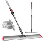 Myiosus Industrial Mop, 60cm Commerical Large Dust Mops for Hardwood Laminate Tile Floor Cleaning, Microfibre Flat Mop with 5 Reusable Pads & 137cm Long Handle and Aluminum Plate