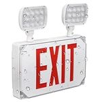 LEONLITE LED Exit Light, Wet Location Exit Sign with Emergency Lights, UL Listed, Combo Emergency Light with Battery Backup, Outdoor Hardwired Exit Light, 2 Dual Heads, Double Face, AC 120/277V, Red