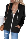 Jhsnjnr Women Casual Zip Up Hoodie Jacket Long Sleeve Cozy Pure Cotton Sweatshirt with Pockets Black