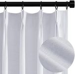 Topfinel White 100% Blackout Curtains 84 Inch Long 2 Panels Set, Pinch Pleat Flax Linen Room Darkening Sound Block Drapes with Hooks Rings for Track System Bedroom Living Room