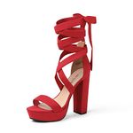 Dream Pairs High Heels Chunky Block Platform Heels for Women Strappy Gladiator Sexy Open Toe Heels Dressy Pumps Sandals, Red, 6