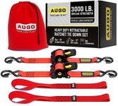 AUGO Retractable Ratchet Straps | 2 Heavy Duty Ratchet Straps Self Retractable Tie Down Straps with Soft Loops & Storage Bag for Motorcycle, Truck, Trailer, Cargo Van | 3000 Lb Break Strength 2” x 10’