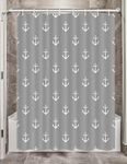 DYNH Nautical Anchor Camper RV Shower Curtain for Travel Trailer Bathroom, Grey Kids Camping Small Narrow Shorter Fabric Shower Curtains Set, Happy Camp Outdoor Decor Accessories with Hooks 47X64