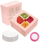 GUIFIER 10 Pieces 10 inch Cake Boxes with Cake Boards and Pink Ribbon, 10x10x5 Inches Cake Boxes with Window, Paper Bakery Box, Cake Carrier, Cookie Box, Gift Pastry Boxes for Cake Dessert, Pie (Pink)