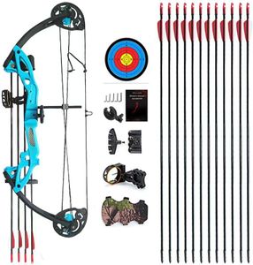 PANDARUS Compound Bow Archery for Youth and Beginner, Right Handed,19”-28” Draw Length,15-29 Lbs Draw Weight Adjustable, 260 fps Hunting Bow Kit（Blue Right Handed）