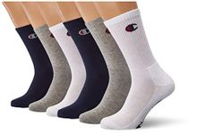 Champion Unisex Basics 6pk Crew Sports Socks, Dark Blue/White/Light Grey Melange, 9-10.5 UK