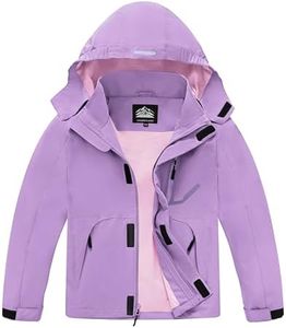 Buyboxs Girls Waterproof Jackets Kids Rain Jacket Light Weight Breathable Windbreaker Raincoat for Girls Boys Purple L 10-12