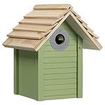 Navaris Wooden Bird House - Garden Nesting Box for Small Birds - Pine Wood Birdhouse - Real Wood Nester Cabin for Robins, Blue Tits, Sparrows - Green