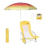 Nice C Beach Chair, Beach Chairs for Adults with Umbrella and Cooler, High Back, Cup Holder & Carry Bag & Heavy Duty Compact Outdoor, Camping (Set of 1 Yellow)