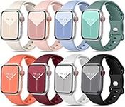 Mastten 8 Pack Sport Straps Compatible with Apple Watch Strap 38mm 40mm 41mm for Women Men, Soft Silicone Replacement Band for Apple Watch Series 9 / iWatch Series 9 8 7 6 5 4 3 2 1 SE, Light Colour