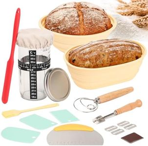 Sourdough Starter Kit, 2 Silicone Bread Banneton Proofing Basket and Sourdough Starter Jar, Bread Baking Supplies, Bread Making Kit