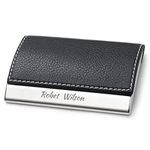 OACREMEMBERED Personalized Black Leather Magnetic Business Card Holder | Stainless Steel Credit Card Case Free Engraving