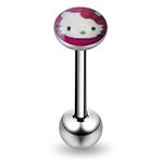 AZARIO LONDON Hello Kitty on Pink Background Logo 316L Surgical Steel Tongue Bar Piercing Jewellery