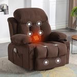 BOSMILLER Massage Recliner Chair, Swivel and Rocking Recliner with Heat and Vibration, Breathable Fabric Ergonomic Single Sofa Chair for Living Room with Cup Holders, Side Pockets and USB (Brown)