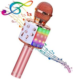 BlueFire 4 in 1 Handheld Karaoke Microphone, Portable Karaoke System with Speaker, Karaoke Machine Home KTV Player with Record Function for Phone/Tablet(Pink)