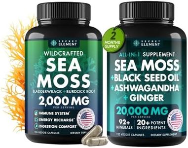 Sea Moss Bundle, Wildcrafted Irish Sea Moss Capsules with Burdock Root, Bladderwrack, Muira Puama + Seamoss Black Seed Oil, Ashwagandha & Ginger, 240 Vegan Capsules