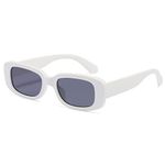 Kimorn Rectangle Sunglasses for Women Men Trendy Retro Fashion Glasses 90’s Vintage UV 400 Protection Square Frame K1200 (White Frame Grey Lens, 65)