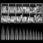 KOXXIAMOQ 240 Pcs Clear Stiletto Fake Nail Tips, Soft Gel Full Cover Nail Tips for Nail Extensions, No C Curve Nail Tips, Press on Nails, Long Acrylic False French Nails Traceless(transparent)