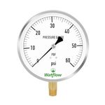 Watflow 0-60psi Lead-Free Contractor Pressure Gauge, 304 Stainless Steel Case, 4-1/2" Dial Size, -1% Accuracy, 1/4" NPT Lower Mount fot Measuring Water System