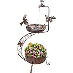 dreamysoul Solar Bird Baths for Outdoors, Metal Birdbath with Flower Planter Pedestal, Antique Copper Bird Bath with Solar String Light for Garden, Yard, Patio Decor 36" Height