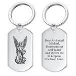 KBNSUIAN Stainless Steel Catholic Archangel St. Michael Protect Keychain Blessing Prayer Saint Michael Angel Shield Military Keyring Tag for Protection Personalised Christian Amulet Gifts